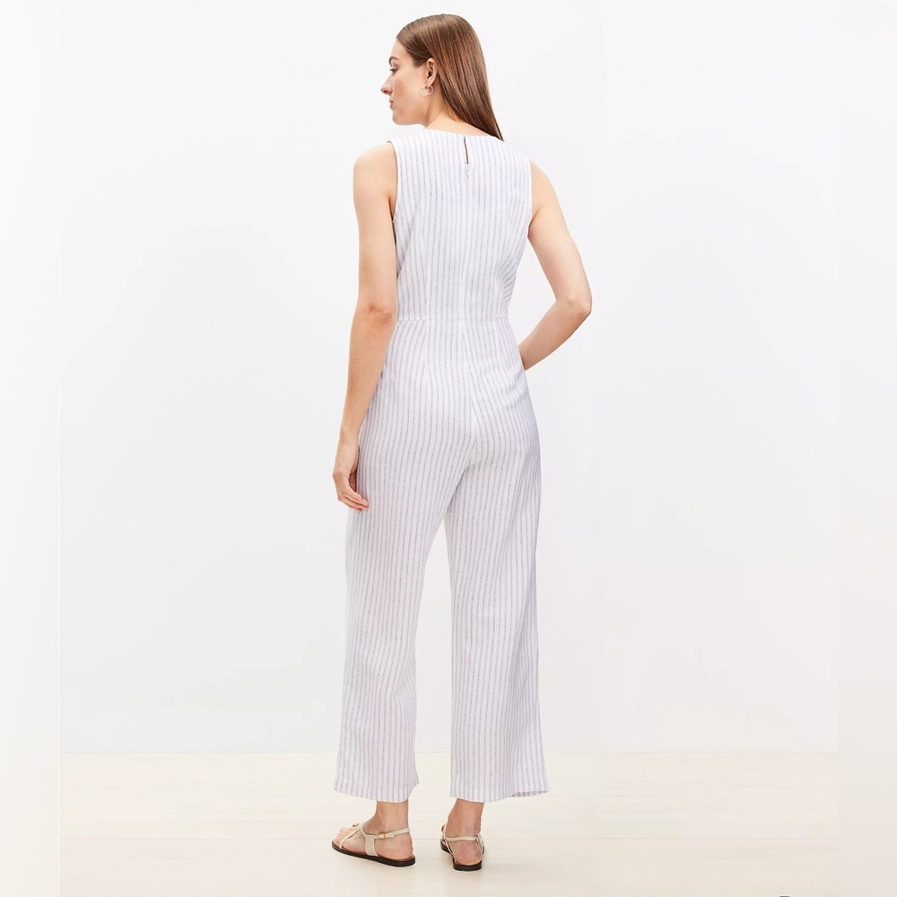 LOFT White & Gray Striped Sleeveless Jumpsuit with Tie Waist - Picture 5 of 8